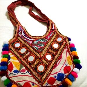 MULTI  COLOR  HAND MADE MIRROR round bag